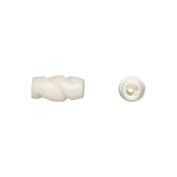 Bead, bone (natural), white, 12x8mm spiral round tube. Sold per pkg of 20. image number 0