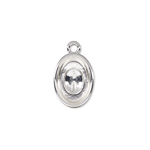 Drop, Almost Instant Jewelry&reg;, silver-plated "pewter" (zinc-based alloy), 16x12mm oval with 14x10mm oval setting. Sold per pkg of 2.