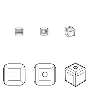 Bead 48pk crystal blue shade, Crystal Passions&reg; 4mm cube 5601