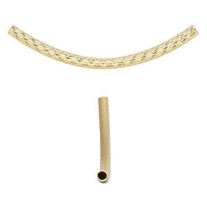 Bead 1pkg2 gold-plated, 51x13mm curved tube, brass