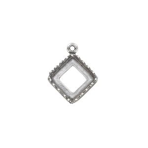 Drop, JBB Findings, antique silver-plated brass, 12mm square with open back and decorative trim with 10mm square bezel setting. Sold individually.