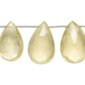 Lemon quartz 1pkg6, hand-cut top-drilled faceted puffed teardrop bead graduated 16x10mm-26x18mm