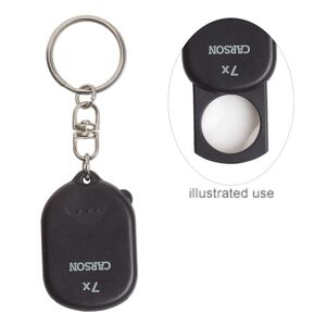 Keychain magnifier, Carson&reg;, plastic / acrylic / steel, black and silver, 3-1/2 x 1-1/2 x 1-1/8 inches. Sold individually.
