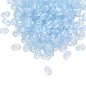 Seed bead, Preciosa Twin&trade; Czech glass, pkg/250g, 5x2.5mm oval, transparent light blue terra pearl clear, (08136).