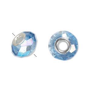 Bead 10pk 32 facets medium blue AB silver plate, Celestial Crystal&reg; Dione&reg; 14x9mm rondelle