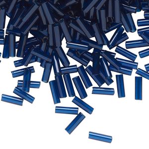 Bead, Preciosa Ornela Czech glass, bugle bead, pkg/50g, 1/4 inch, transparent dark aquamarine, (60100).