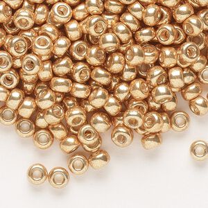 Seed bead, Miyuki 1pkg250g glass, #6 rocaille, opaque galvanized yellow gold / outside dyed (RR-1053)
