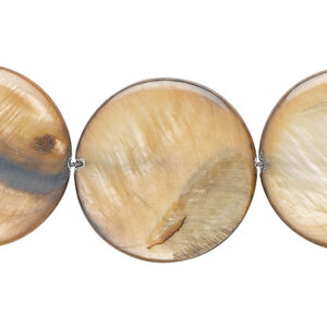 Mother-of-pearl shell 1pkg1, puffed flat round bead 15 inch dusty copper 24-25mm