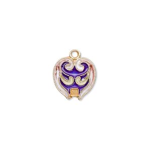 Drop, cloisonn&eacute;, enamel and "vermeil," blue, 14x12mm mask. Sold individually.