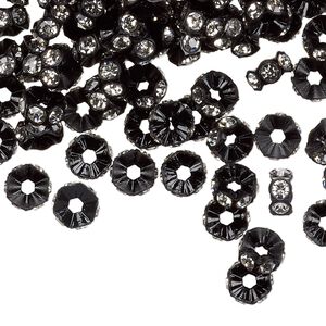 Bead 12pk black and crystal foil back, Crystal Passions&reg; 6x3mm mini rondelle 4720/102