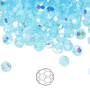 Bead 576pk aqua bohemica AB, Preciosa Czech crystal 5mm round