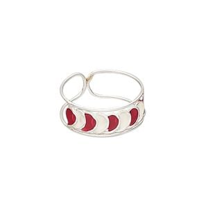 Ring, enamel and silver-plated brass, red and white, 7mm wide, adjustable. Sold individually.