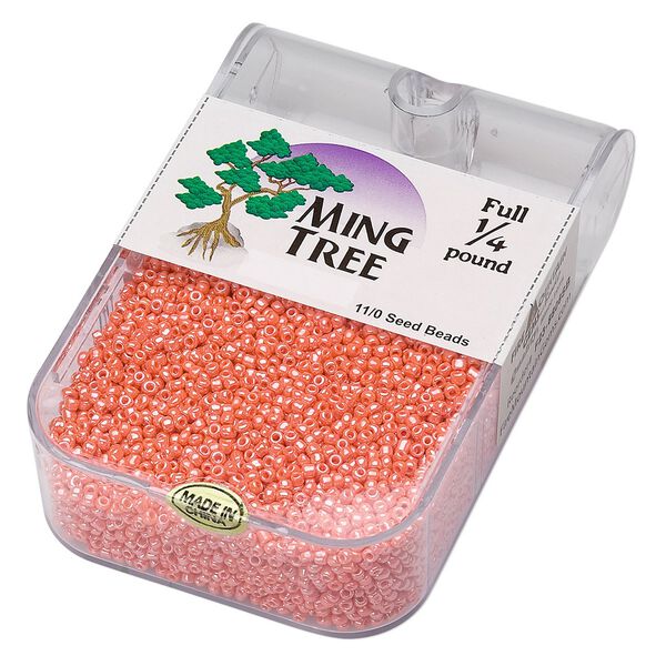 Seed bead, Ming Tree&trade;, glass, pkg/1/4 pound, #11 round, opaque luster orange. image number 0