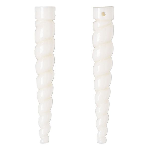 Focal, bone (bleached), white, 47x8mm hand-carved spiral point, Mohs hardness 2-1/2. Sold per pkg of 2. image number 0