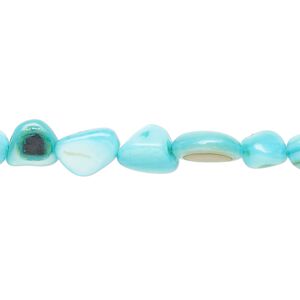 Mother-of-pearl shell 1pkg1, pebble bead 30 inch sky blue small to large