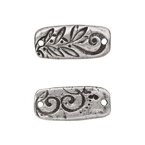 Link, TierraCast&reg;, "Vida Mas Dulce" collection, antiqued pewter (tin-based alloy), 23.5x11mm two-sided rectangle with flora design. Sold per pkg of 20.