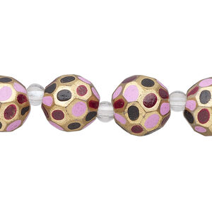 Bead, glass 1pkg4, multicolored, 12mm hand-painted faceted round.