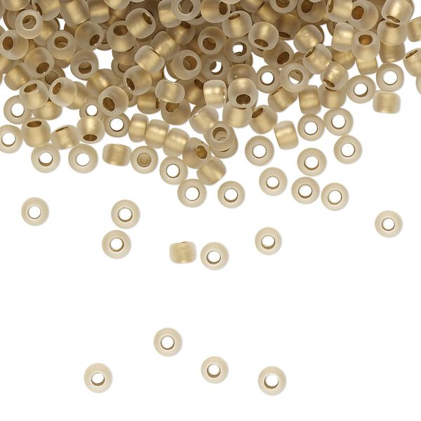 Seed bead, TOHO BEADS&reg;, glass, pkg/250g, #8 round, translucent gold-lined frosted crystal clear (TR-08-989F). image number 0