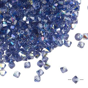Bead 144pk tanzanite AB, Preciosa Czech crystal 4mm bicone