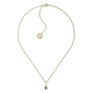 Necklace, Everyday Jewelry&trade;, Crystal Passions&reg; and gold-plated "pewter", light rose, 7.5mm round, 16 inches with 2-1/2 inch extender chain and lobster claw clasp. Sold individually.