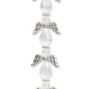Bead mix 1pkg6 silver-plated "pewter", 17x14mm angel, clear / antique