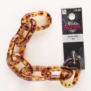 Chain 1pkg1 rolo, 23mm oval, amber brown acrylic 7.5 inch