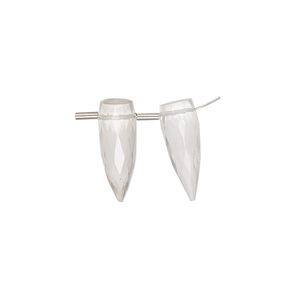 Quartz crystal 1pkg2, hand-cut top-drilled faceted spike bead natural 16x6mm