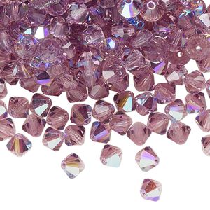 Bead 144pk light amethyst glitter, Preciosa Czech crystal 5mm bicone