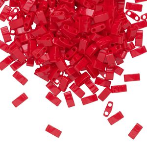 Seed bead, TILA&reg;, glass, pkg/10g, 5x2.3mm half tila rectangle, opaque red, (HTL-408).