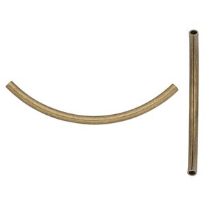 Bead 1pkg50 gold-plated, 38x2mm curved tube, brass antique