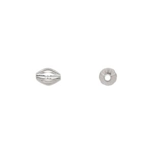 Bead 1pkg100 silver-plated, 7x5mm corrugated double cone, brass