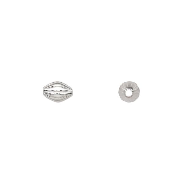 Bead 1pkg100 silver-plated, 7x5mm corrugated double cone, brass image number 0
