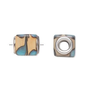 Bead, Dione&reg;, lampworked glass with silver-plated steel grommets, multicolored, 13x11mm cube with swirls. Sold per pkg of 6.