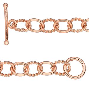 Chain 1pkg1 copper-plated cable, 6mm twisted oval / toggle clasp, copper 7 inch