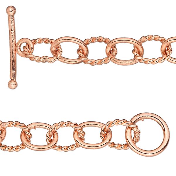 Chain 1pkg1 copper-plated cable, 6mm twisted oval / toggle clasp, copper 7 inch image number 0