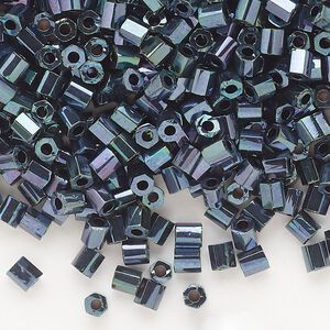 Seed bead, Dyna-Mites&trade;, glass, opaque iris green, #6 hex 2-cut. Sold per 1/2 kilogram pkg.