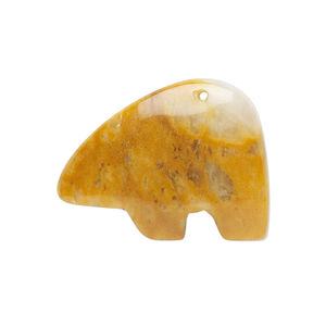 Golden "jade" 1pkg1, top-drilled or half-drilled Zuni-style bear focal natural, 28x19mm-33x24mm medium-dark