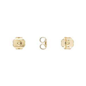 Earnut 1pkg20 gold-plated, 6x6mm scalloped round, brass 10 pair
