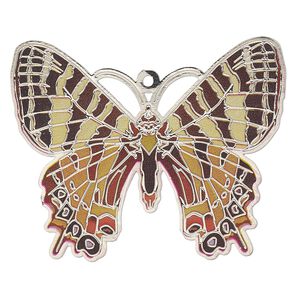Focal, Lazer Lace&trade;, color film and silver-finished brass, multicolored, 44x35mm single-sided flat butterfly. Sold per pkg of 2.