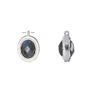 Drop, labradorite (natural) and sterling silver, 13x11mm double-sided faceted oval. Sold individually.