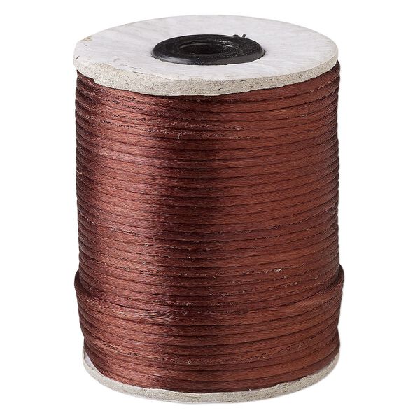 Cord, Satinique&trade;, satin, dark brown, 2mm. Sold per 200-foot spool. image number 0