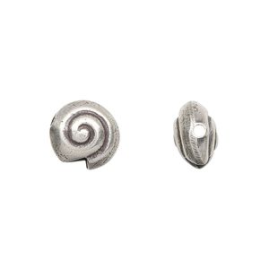 Bead 1pkg2 sterling silver, 11mm puffed flat round / swirl, antiqued Hill Tribes