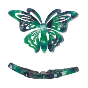 Focal, resin, green and dark green, 35x22mm curved butterfly with cutouts. Sold per pkg of 4.