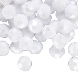 Bead, acrylic 1pkg100g, opaque white pearl, 8mm faceted round.