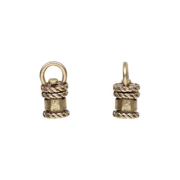 Crimp end 1pkg2 brass, 10x6.5mm swivel tube / loop / rope trim design / 4mm inside diameter, antiqued / JBB Findings image number 0