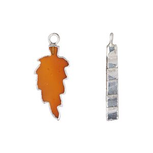 Drop, sterling silver and carnelian (dyed / heated), 23x10mm hand-cut double-sided flat feather, Mohs hardness 6-1/2 to 7. Sold individually.