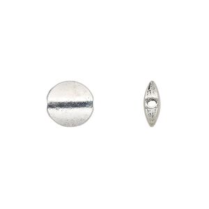 Bead 1pkg1 silver-plated "pewter", 10mm flat round, 4 inch antique