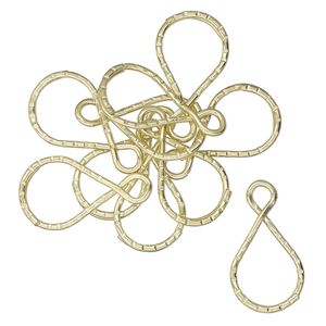 Key ring 1pkg10 gold-finished, 36x21mm diamond-cut twisted teardrop, 24x17mm inside diameter / steel / matte