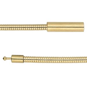 Chain 1pkg1 gold-plated omega, 3mm / fits 4.5mm or larger hole / pop-style clasp, brass 16 inch