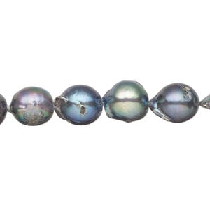 Freshwater pearl 1pkg1, freeform, 15.5-16 inch blue peacock 8-9mm cultured